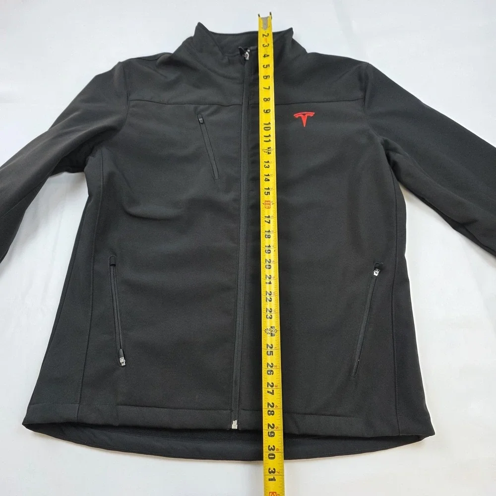 Tesla Jacket Mens Medium Black Softshell Full Zip Red Logo Car Windbreaker